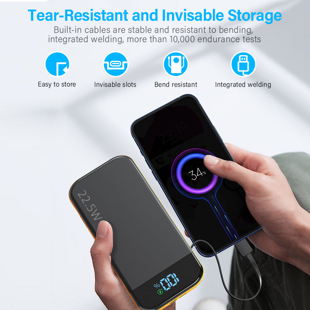 Voltique Hub 19,000mAh Power Bank with 2 Built-in Cables & Digital Display | 22.5W Super Fast Charging | for iPhone  | Fast USA Shipping