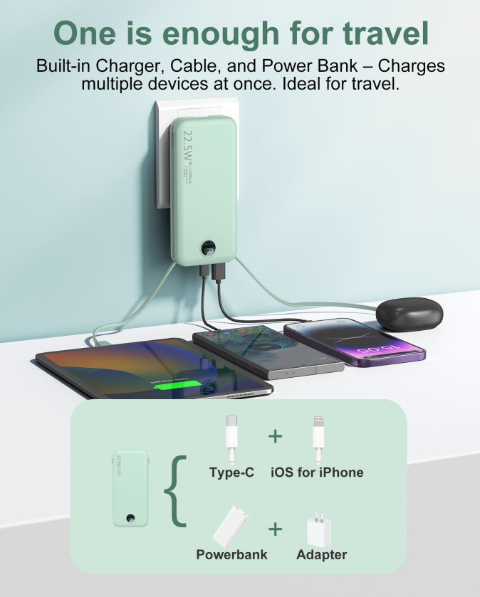Voltique Hub 3-in-1 Power Station Pro: Built-in AC Plug, Dual Charging Cables & Digital Display | 9000mAh Fast Charging | 5-Day USA Delivery