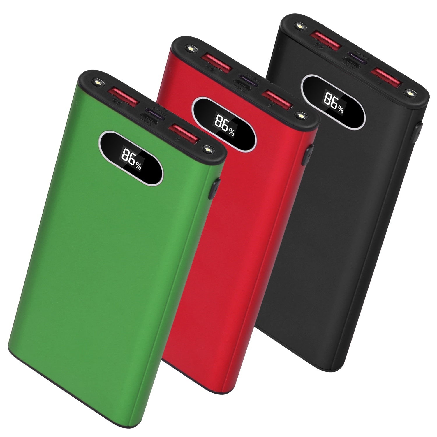 Voltique Hub 20,000mAh Power Bank for iPhone, showing digital display and multiple ports