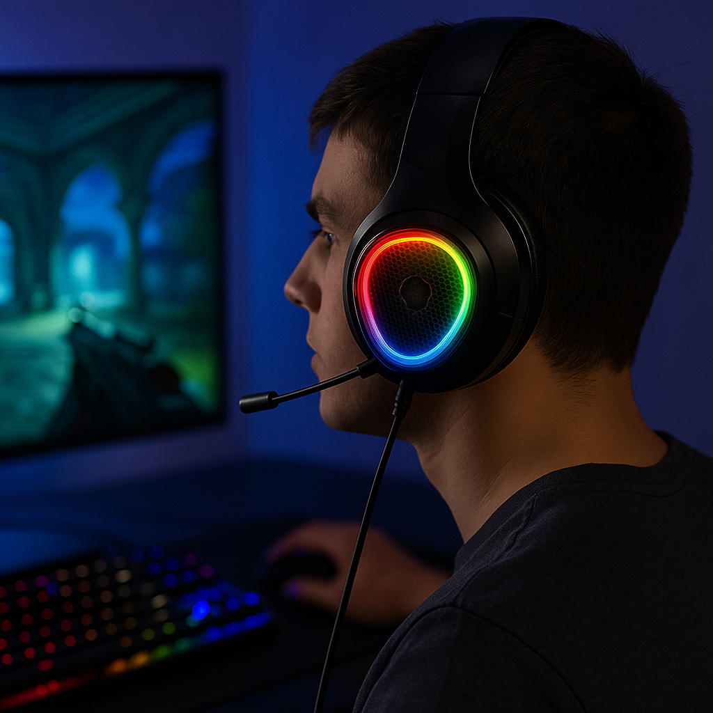 Gaming headphones in use