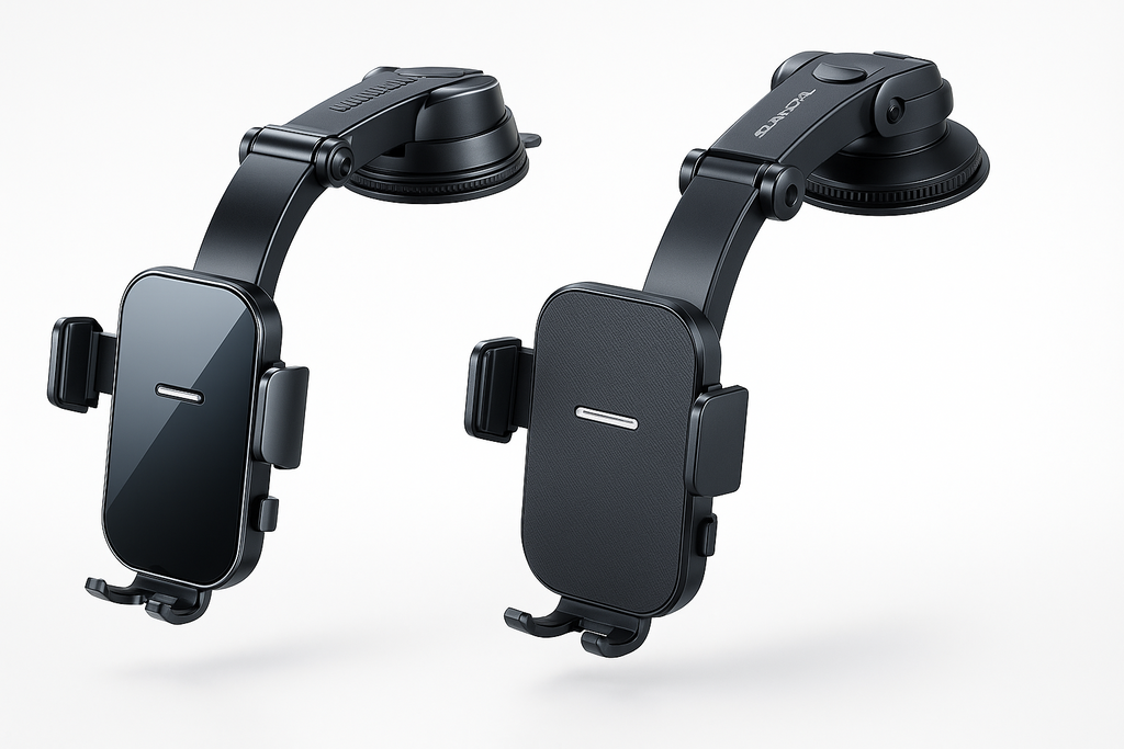 SEAMETAL Dashboard Phone Holder , Premium Universal Car Mounts in Black Mirrored and Textured Finishes with 360° Rotation, Adjustable Cradle, Suction Cup Base for 3-7 Inch Smartphones including iPhone.
