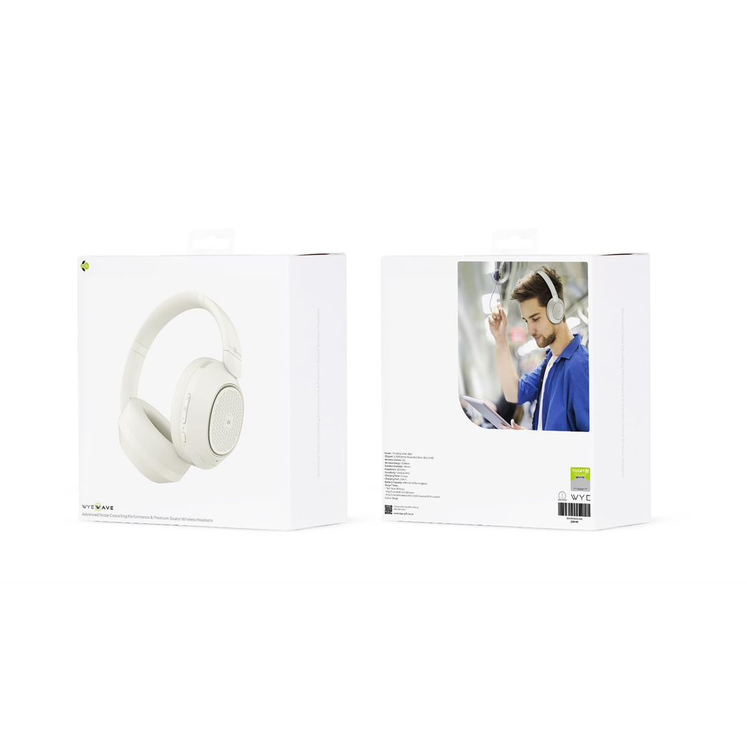 Wyewave Advanced Noise Cancelling Wireless Headset - Beige | 60H Playtime | Fast 2-5 Day UK Delivery