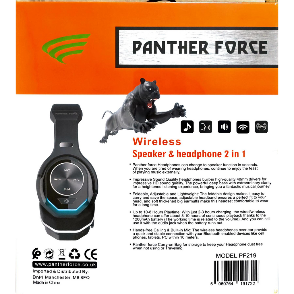 Panther Force Wireless Headphone + Speaker 2-in-1 | Convertible Design | 10H Playtime | Fast 2-5 Day UK Delivery