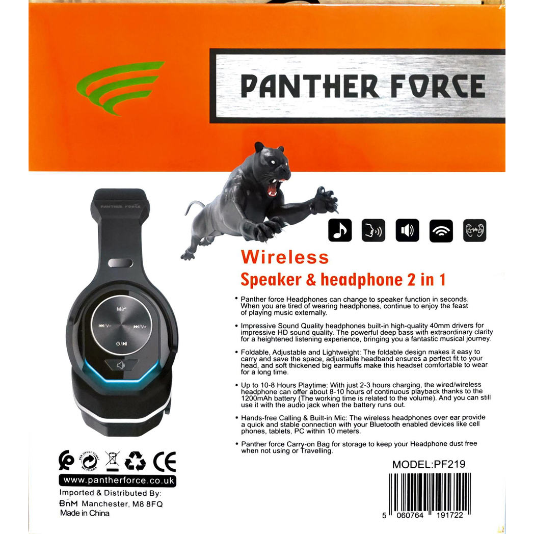 Panther Force Wireless Headphone + Speaker 2-in-1 | Convertible Design | 10H Playtime | Fast 2-5 Day UK Delivery