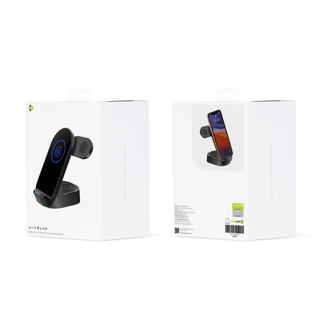 WYEFLUX 25W 3-in-1 Wireless Charging Stand | Fast Charge for Phone, Watch & Earbuds | Fast 2-5 Day UK Delivery