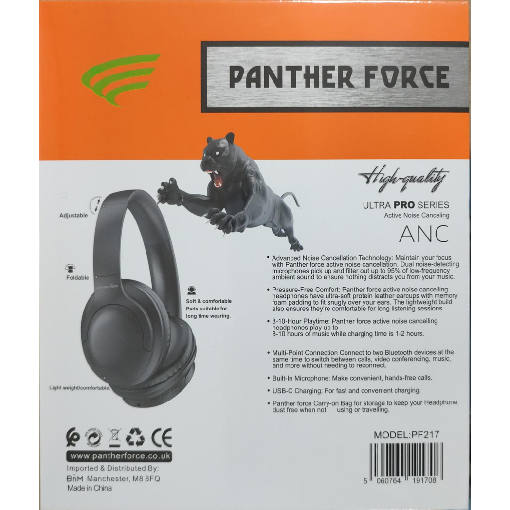Panther Force Wireless ANC Headphones PF217 | 95% Noise Cancellation | 10H Playtime | Fast 2-5 Day UK Delivery
